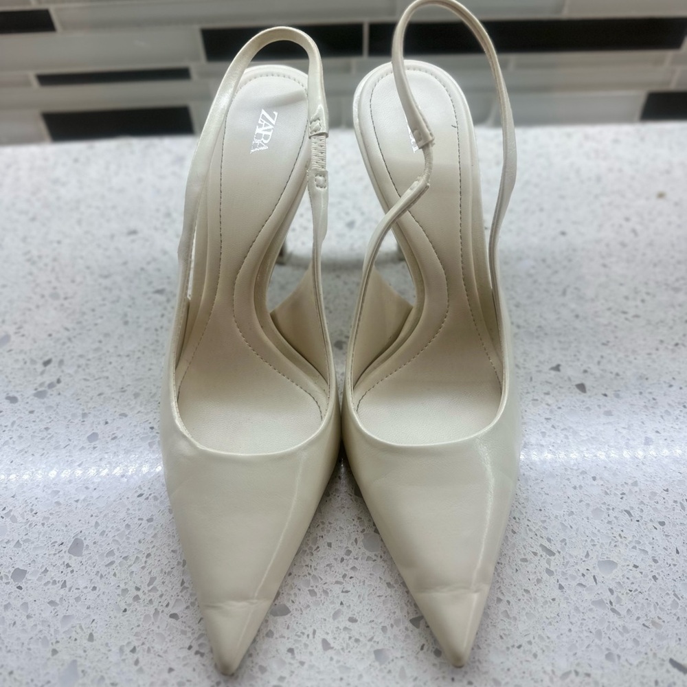 White Zara slingback heels